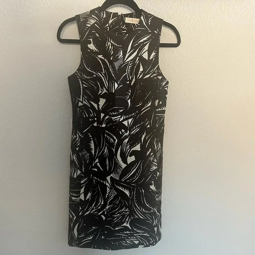 Tory Burch Tabora Palm Shift Dress Size 0 Coconut Brown/Natural Cream